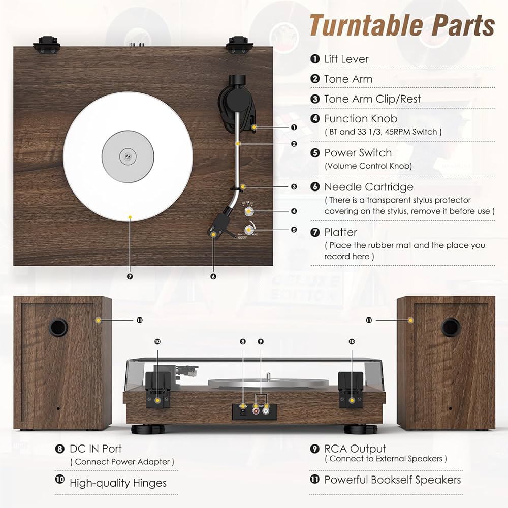Amazon.com: Vinyl Record Player with 24W HiFi Stereo